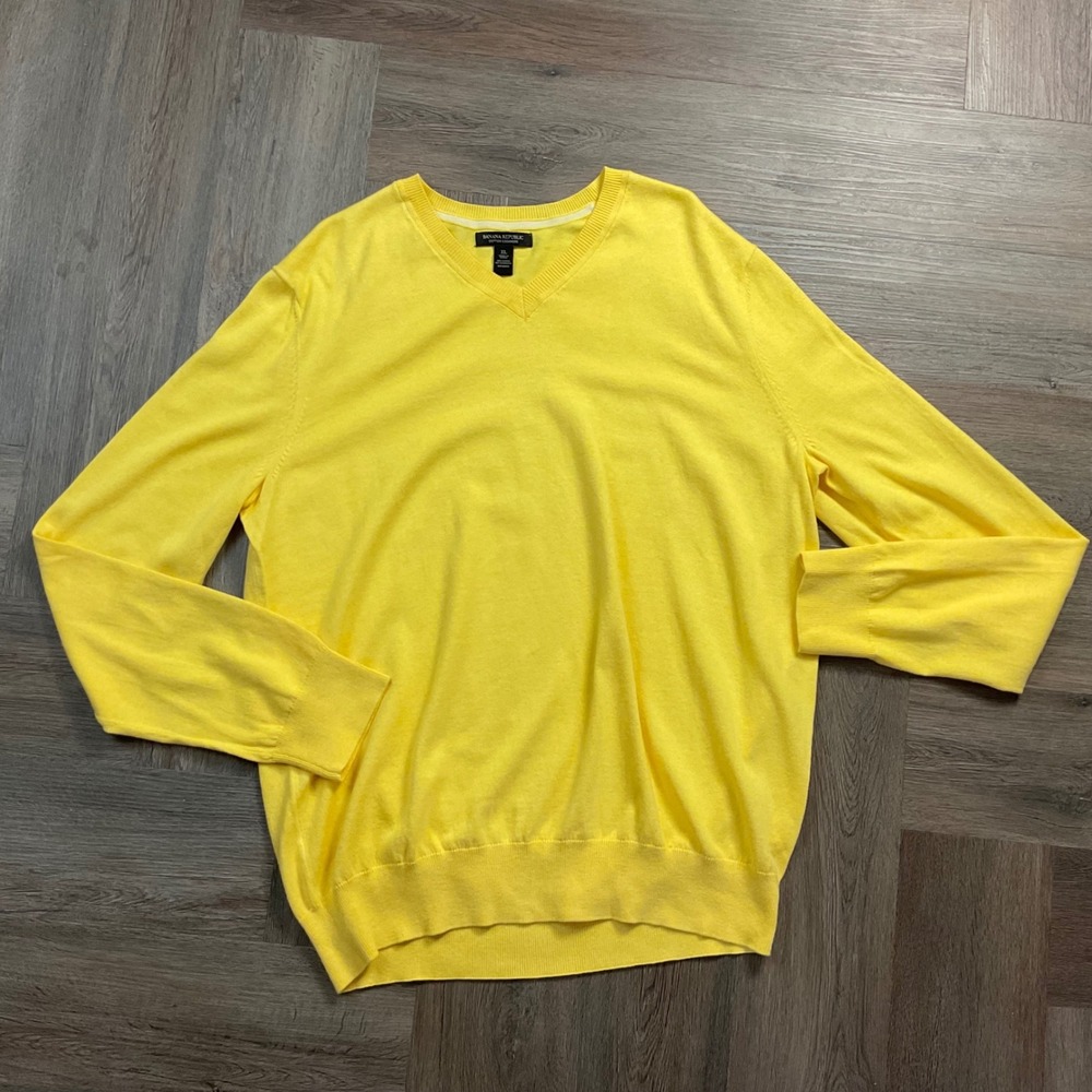Banana Republic Cotton Cashmere Blend V-Neck Fine Knit Sweater Mens XL Yellow